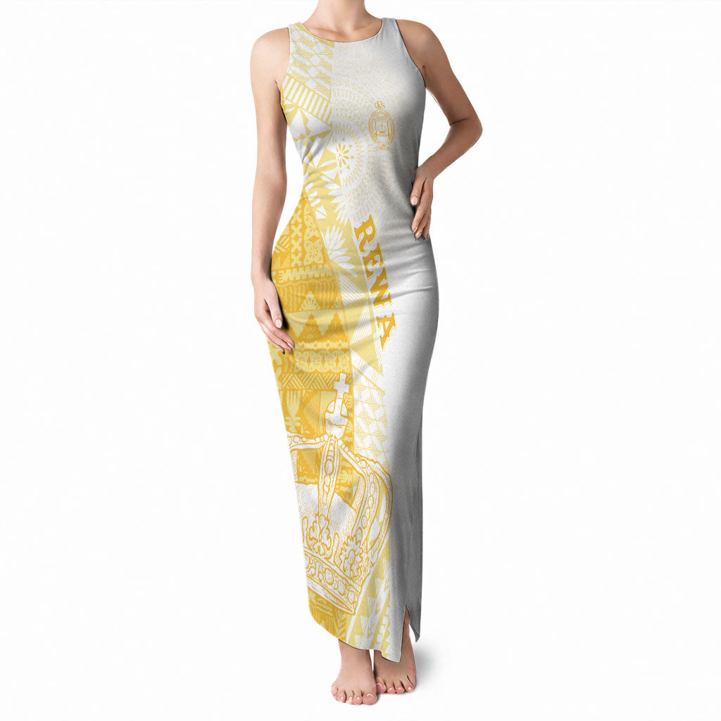 Queen Victoria School Fiji Vulinitu Rewa House Tank Maxi Dress Masi Tapa LT7 Women Yellow - Polynesian Pride