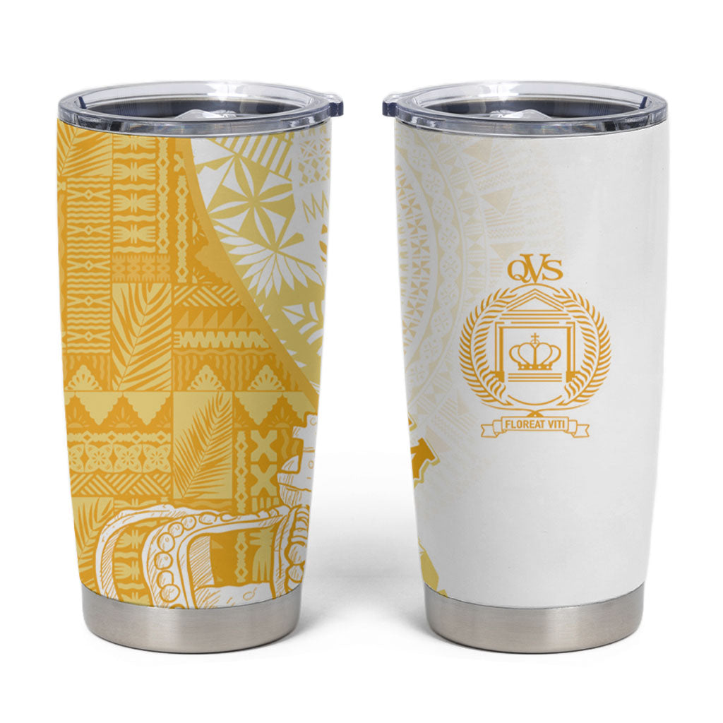 Queen Victoria School Fiji Vulinitu Rewa House Tumbler Cup Masi Tapa LT7 Yellow - Polynesian Pride