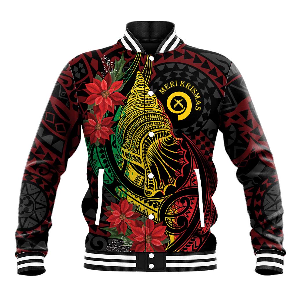 Vanuatu Meri Krismas Baseball Jacket Conch Shell Tribal Art