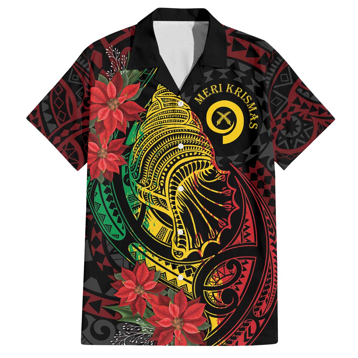 Vanuatu Meri Krismas Family Matching Off The Shoulder Long Sleeve Dress and Hawaiian Shirt Conch Shell Tribal Art LT7 Dad's Shirt - Short Sleeve Art - Polynesian Pride