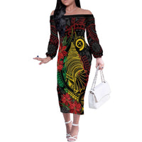 Vanuatu Meri Krismas Family Matching Off The Shoulder Long Sleeve Dress and Hawaiian Shirt Conch Shell Tribal Art LT7 Mom's Dress Art - Polynesian Pride