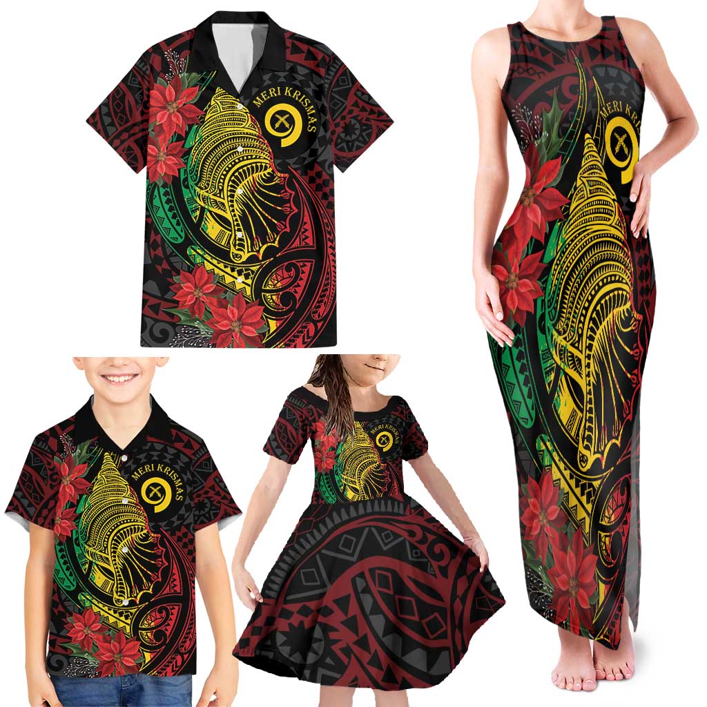 Vanuatu Meri Krismas Family Matching Tank Maxi Dress and Hawaiian Shirt Conch Shell Tribal Art LT7 - Polynesian Pride