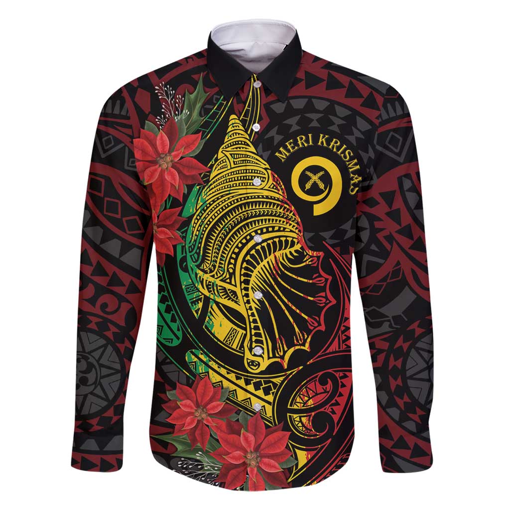 Vanuatu Meri Krismas Family Matching Tank Maxi Dress and Hawaiian Shirt Conch Shell Tribal Art LT7 Dad's Shirt - Long Sleeve Art - Polynesian Pride