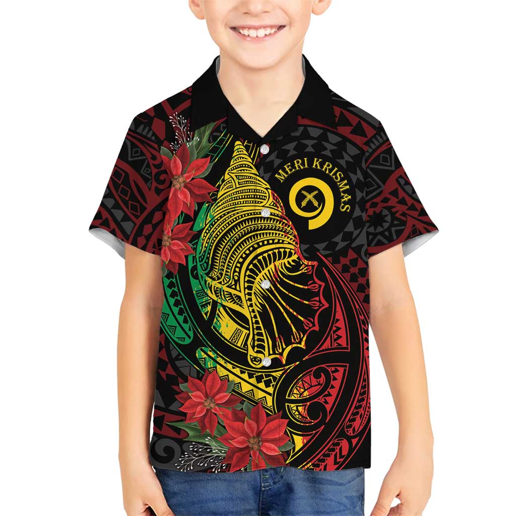 Vanuatu Meri Krismas Family Matching Tank Maxi Dress and Hawaiian Shirt Conch Shell Tribal Art LT7 Son's Shirt Art - Polynesian Pride