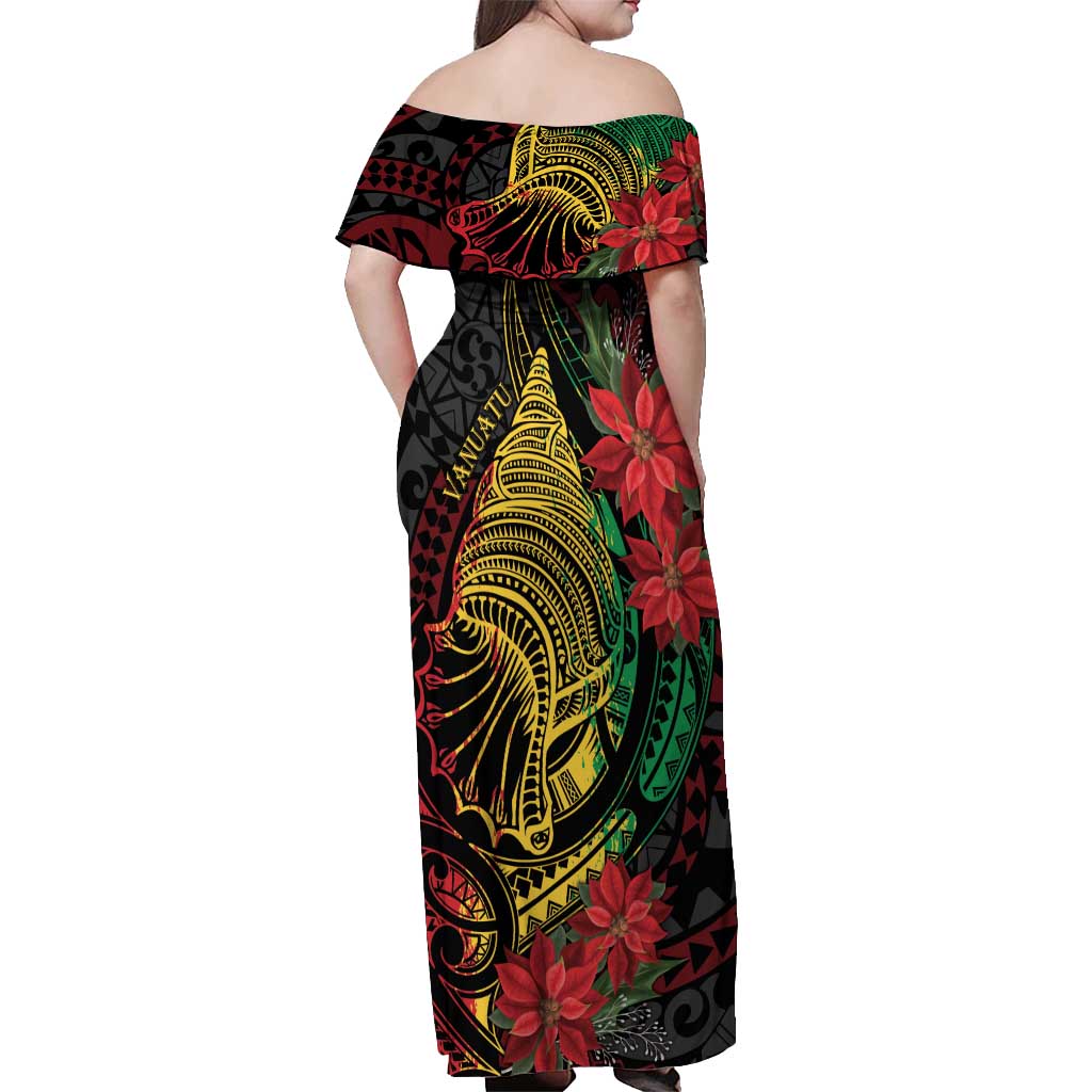 Vanuatu Meri Krismas Off Shoulder Maxi Dress Conch Shell Tribal Art