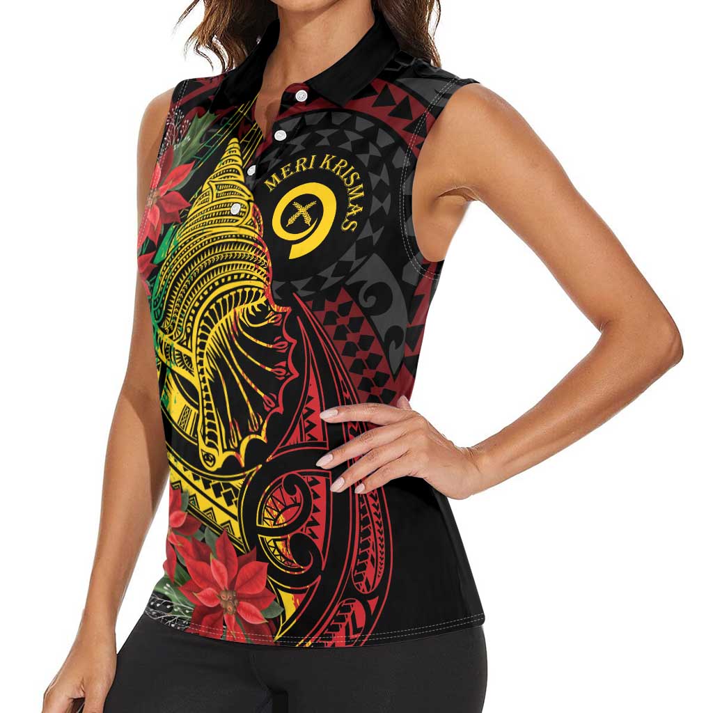 Vanuatu Meri Krismas Women Sleeveless Polo Shirt Conch Shell Tribal Art