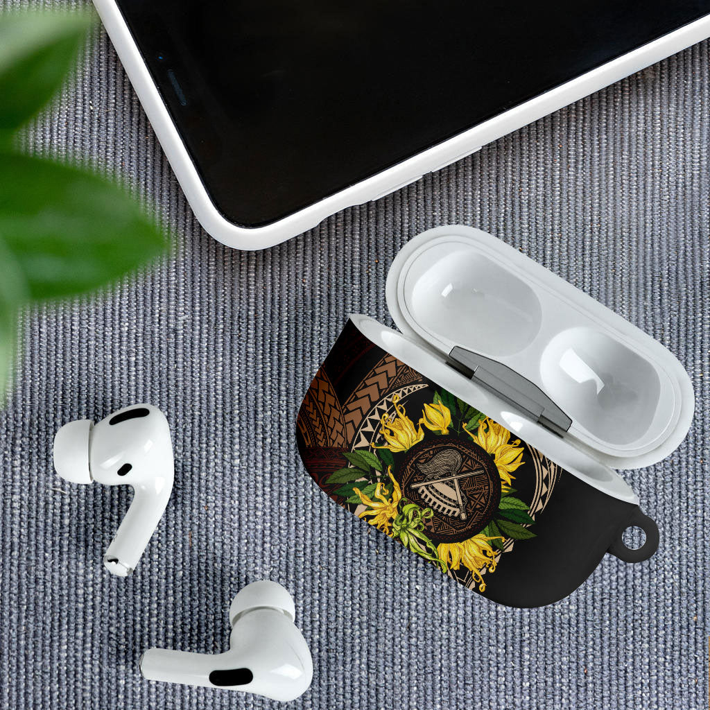 Samoa Moso'oi Flowers Tatau AirPods Case Festive Tapa Brown LT7 - Polynesian Pride
