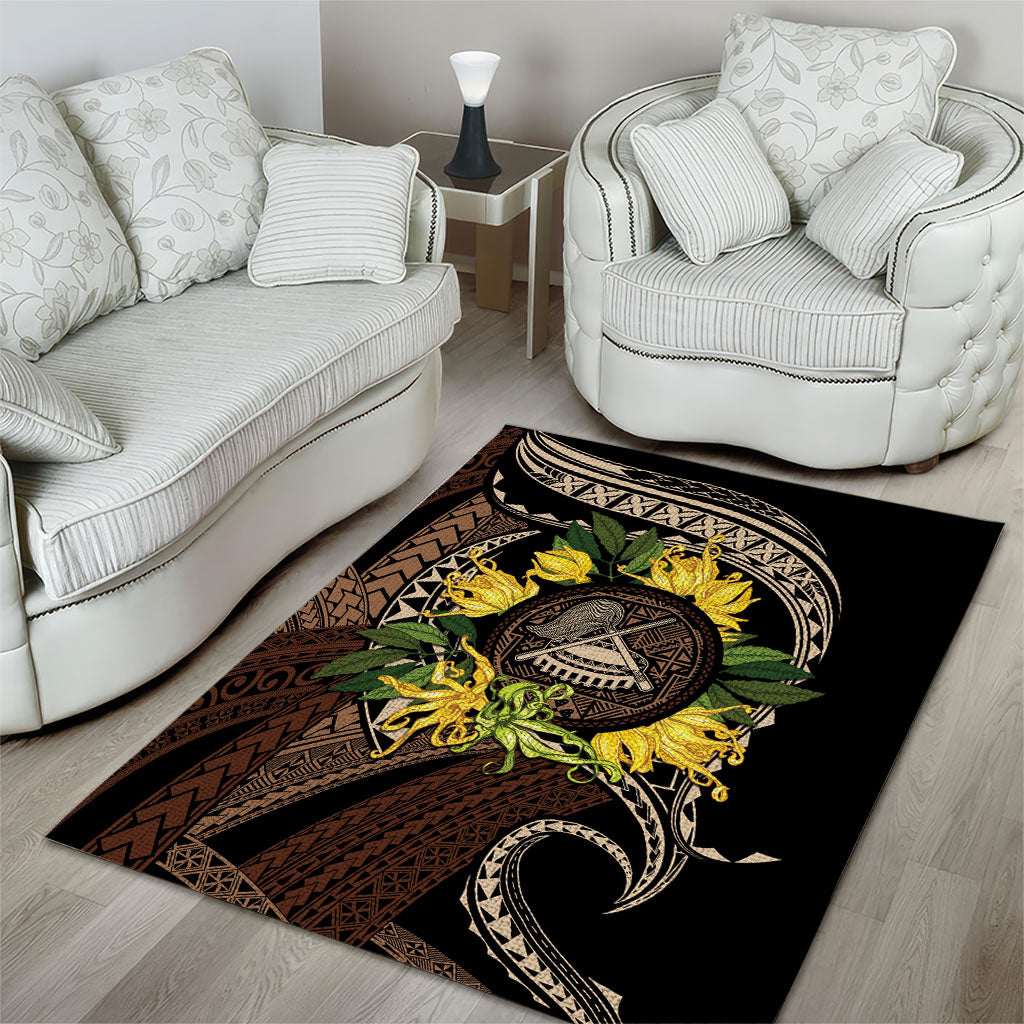 Samoa Moso'oi Flowers Tatau Area Rug Festive Tapa Brown LT7 - Polynesian Pride