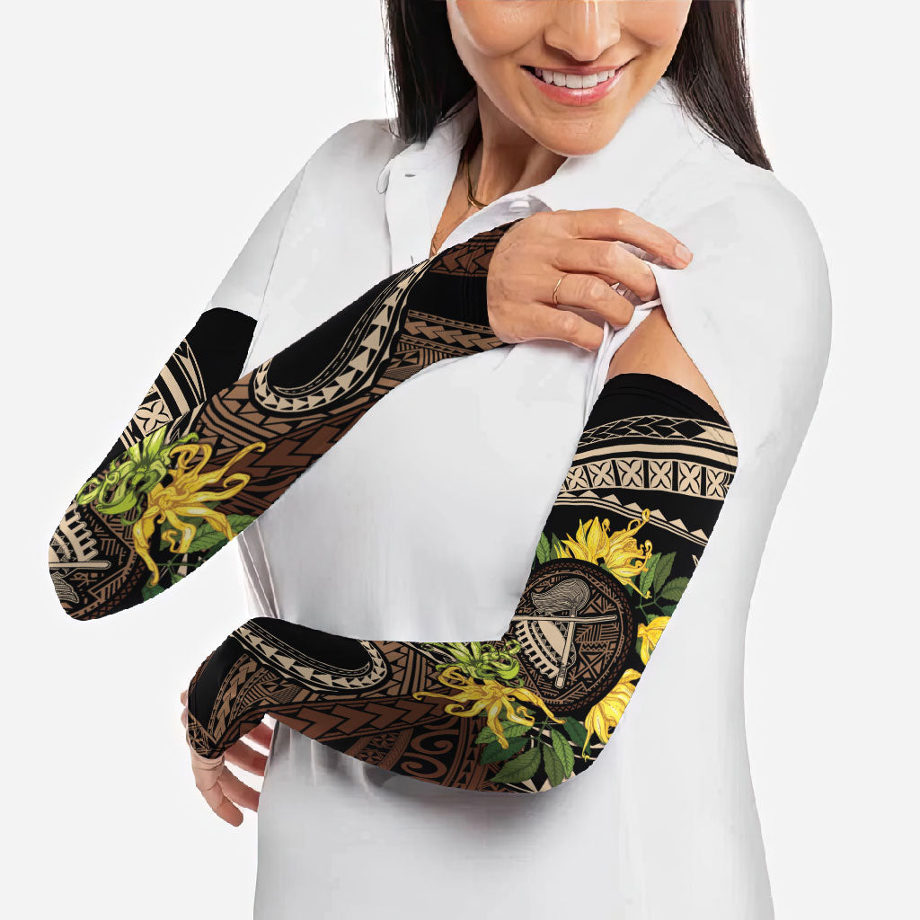 Samoa Moso'oi Flowers Tatau Arm Sleeves Festive Tapa Brown LT7 - Polynesian Pride