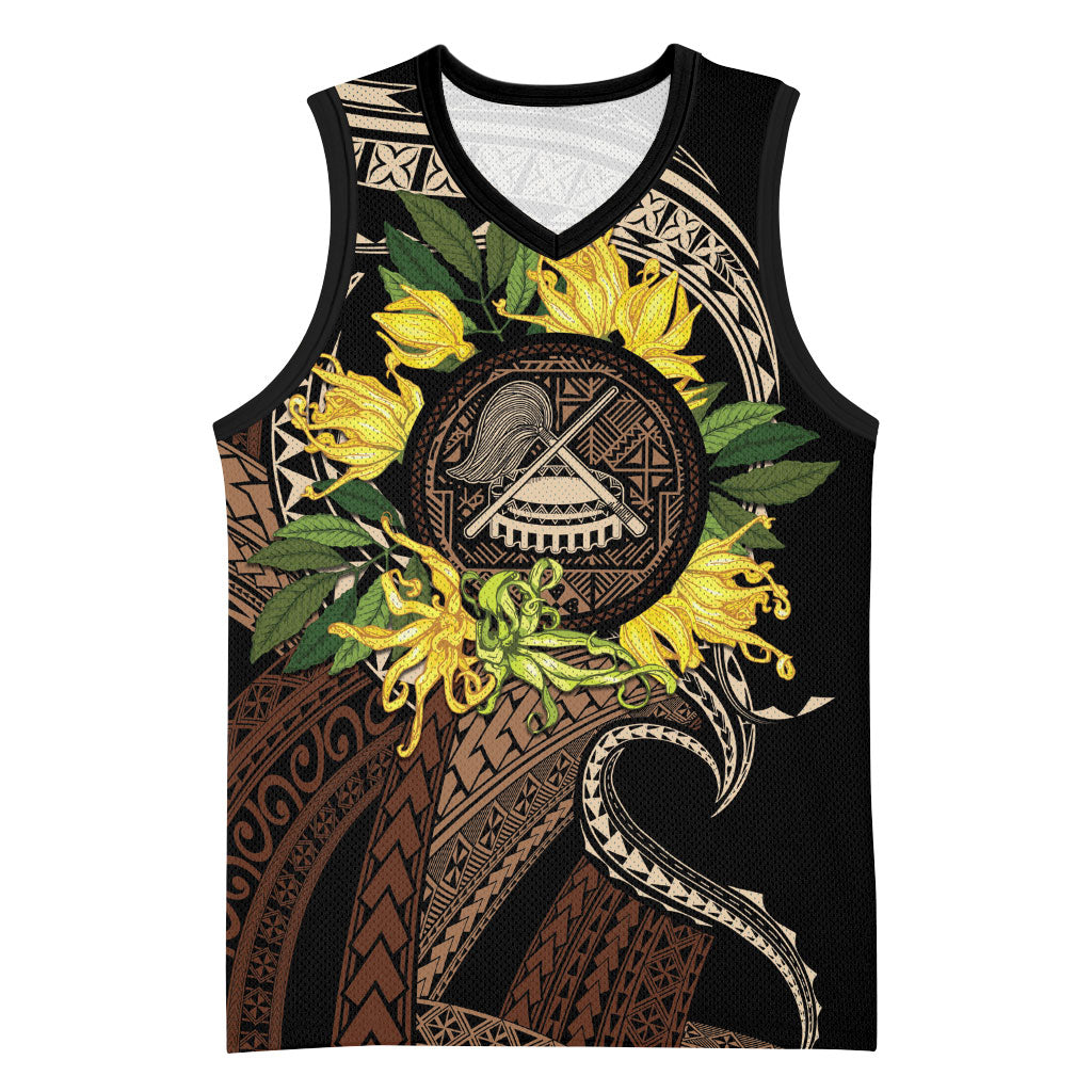 Samoa Moso'oi Flowers Tatau Basketball Jersey Festive Tapa Brown LT7 Unisex Brown - Polynesian Pride