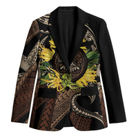 Samoa Moso'oi Flowers Tatau Blazer Festive Tapa Brown LT7 Unisex Brown - Polynesian Pride