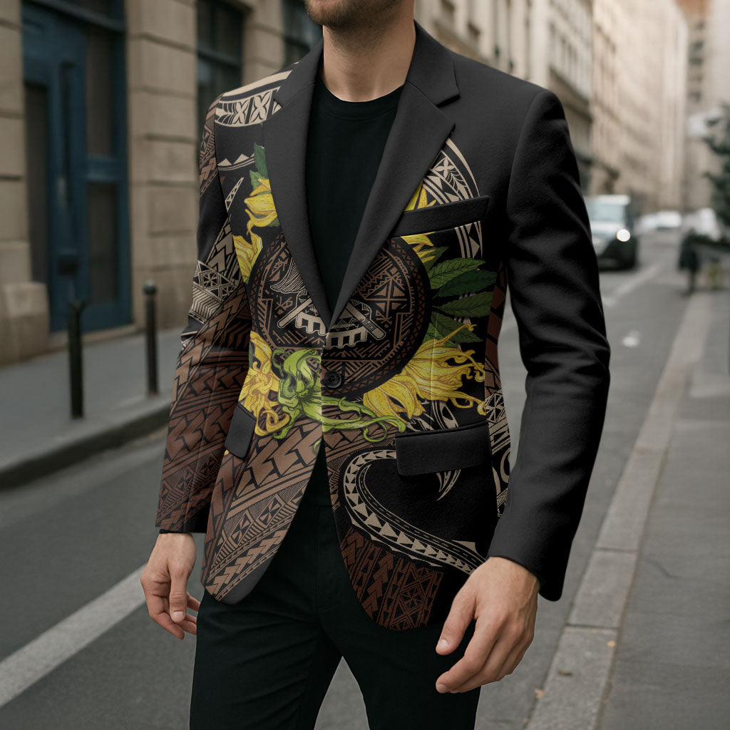 Samoa Moso'oi Flowers Tatau Blazer Festive Tapa Brown LT7 - Polynesian Pride