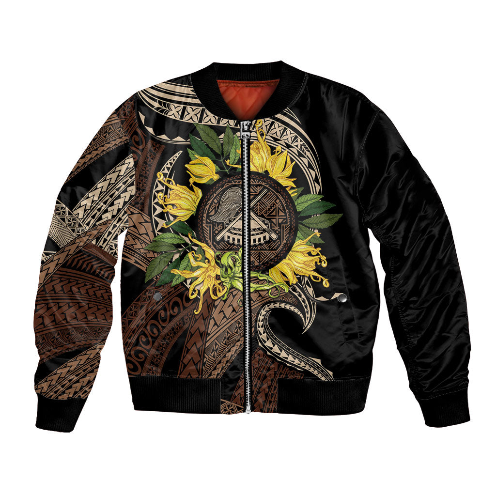 Samoa Moso'oi Flowers Tatau Bomber Jacket Festive Tapa Brown LT7 Unisex Brown - Polynesian Pride