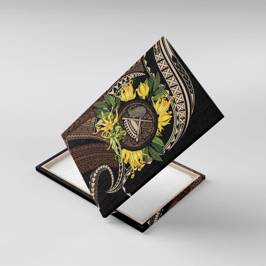 Samoa Moso'oi Flowers Tatau Canvas Wall Art Festive Tapa Brown LT7 With Frame Brown - Polynesian Pride