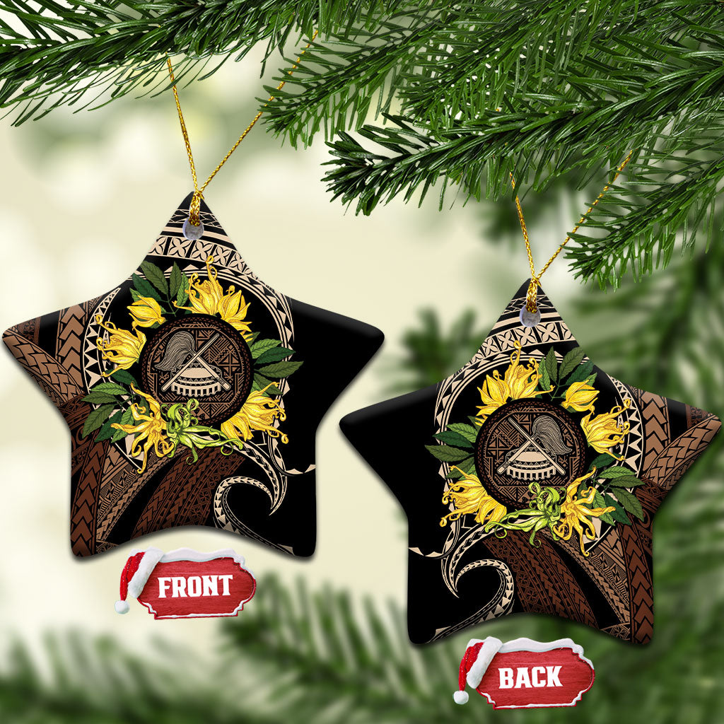 Samoa Moso'oi Flowers Tatau Ceramic Ornament Festive Tapa Brown LT7 Star Brown - Polynesian Pride