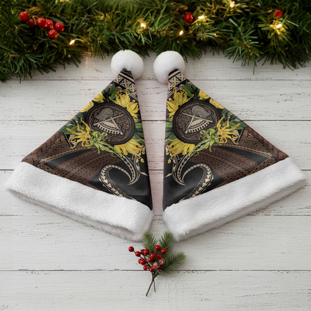 Samoa Moso'oi Flowers Tatau Christmas Santa Hat Festive Tapa Brown LT7 - Polynesian Pride