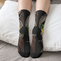 Samoa Moso'oi Flowers Tatau Crew Socks Festive Tapa Brown LT7 - Polynesian Pride