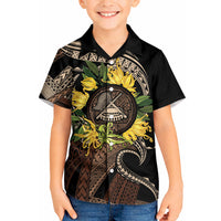 Samoa Moso'oi Flowers Tatau Kid Hawaiian Shirt Festive Tapa Brown LT7 Kid Brown - Polynesian Pride