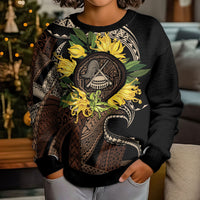 Samoa Moso'oi Flowers Tatau Kid Ugly Christmas Sweater Festive Tapa Brown LT7 - Polynesian Pride