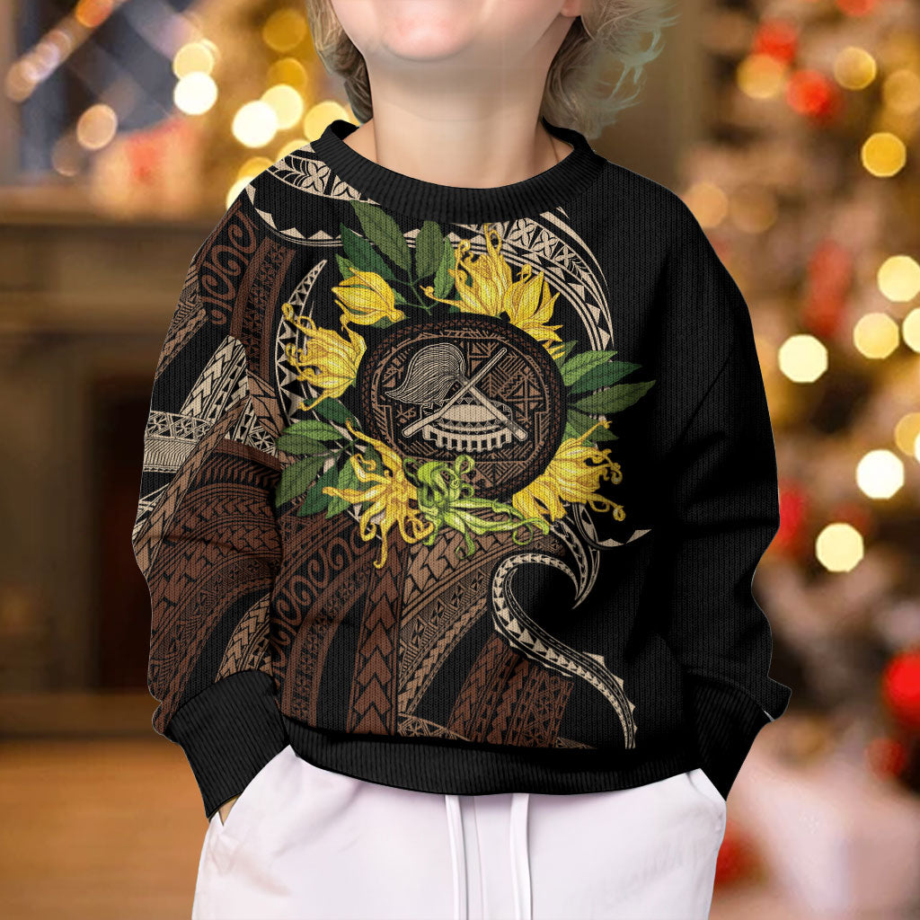 Samoa Moso'oi Flowers Tatau Kid Ugly Christmas Sweater Festive Tapa Brown LT7 - Polynesian Pride