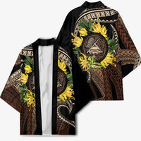 Samoa Moso'oi Flowers Tatau Kimono Festive Tapa Brown LT7 - Polynesian Pride