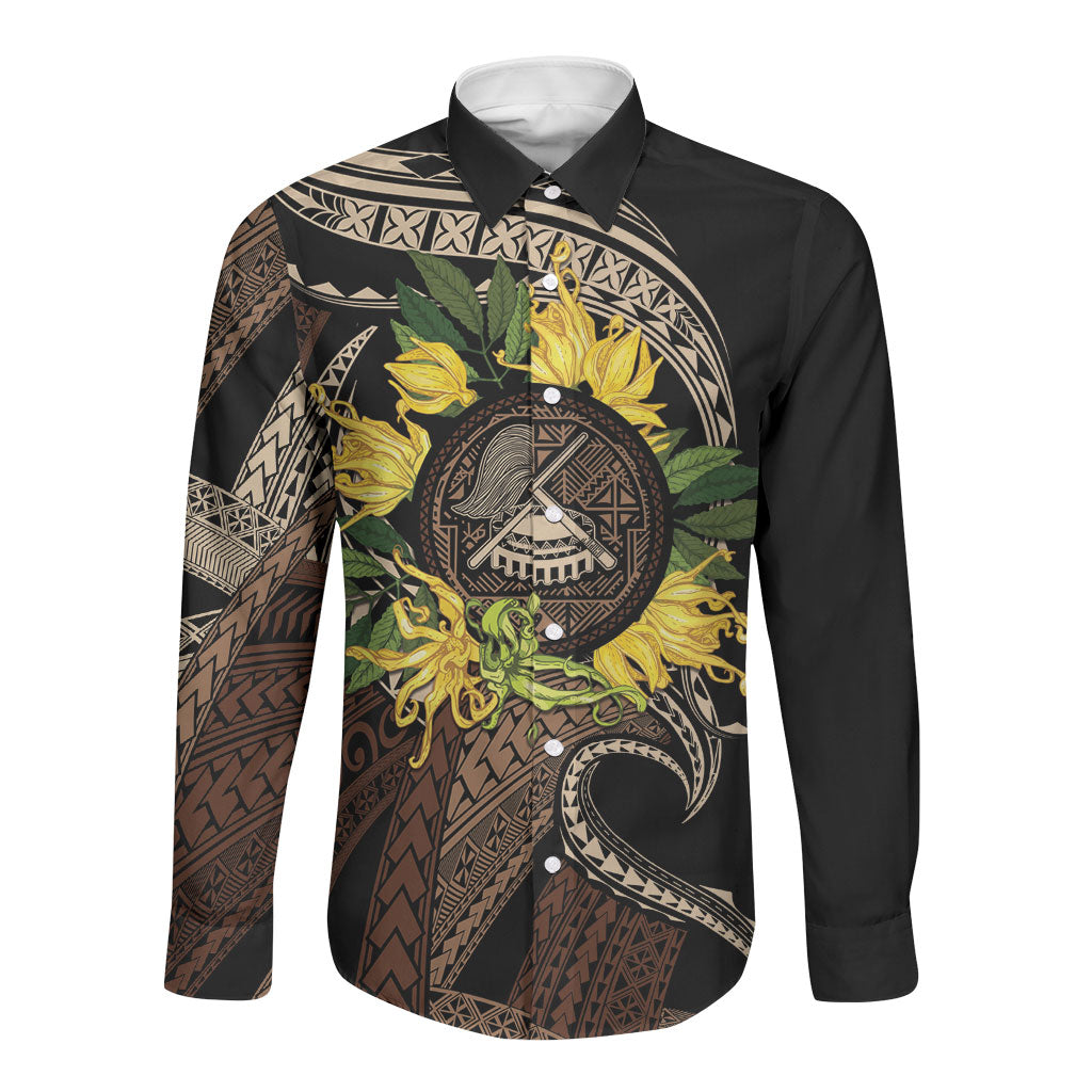 Samoa Moso'oi Flowers Tatau Long Sleeve Button Shirt Festive Tapa Brown LT7 Unisex Brown - Polynesian Pride