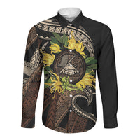 Samoa Moso'oi Flowers Tatau Long Sleeve Button Shirt Festive Tapa Brown LT7 Unisex Brown - Polynesian Pride
