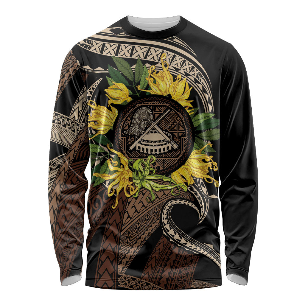 Samoa Moso'oi Flowers Tatau Long Sleeve Shirt Festive Tapa Brown LT7 Unisex Brown - Polynesian Pride