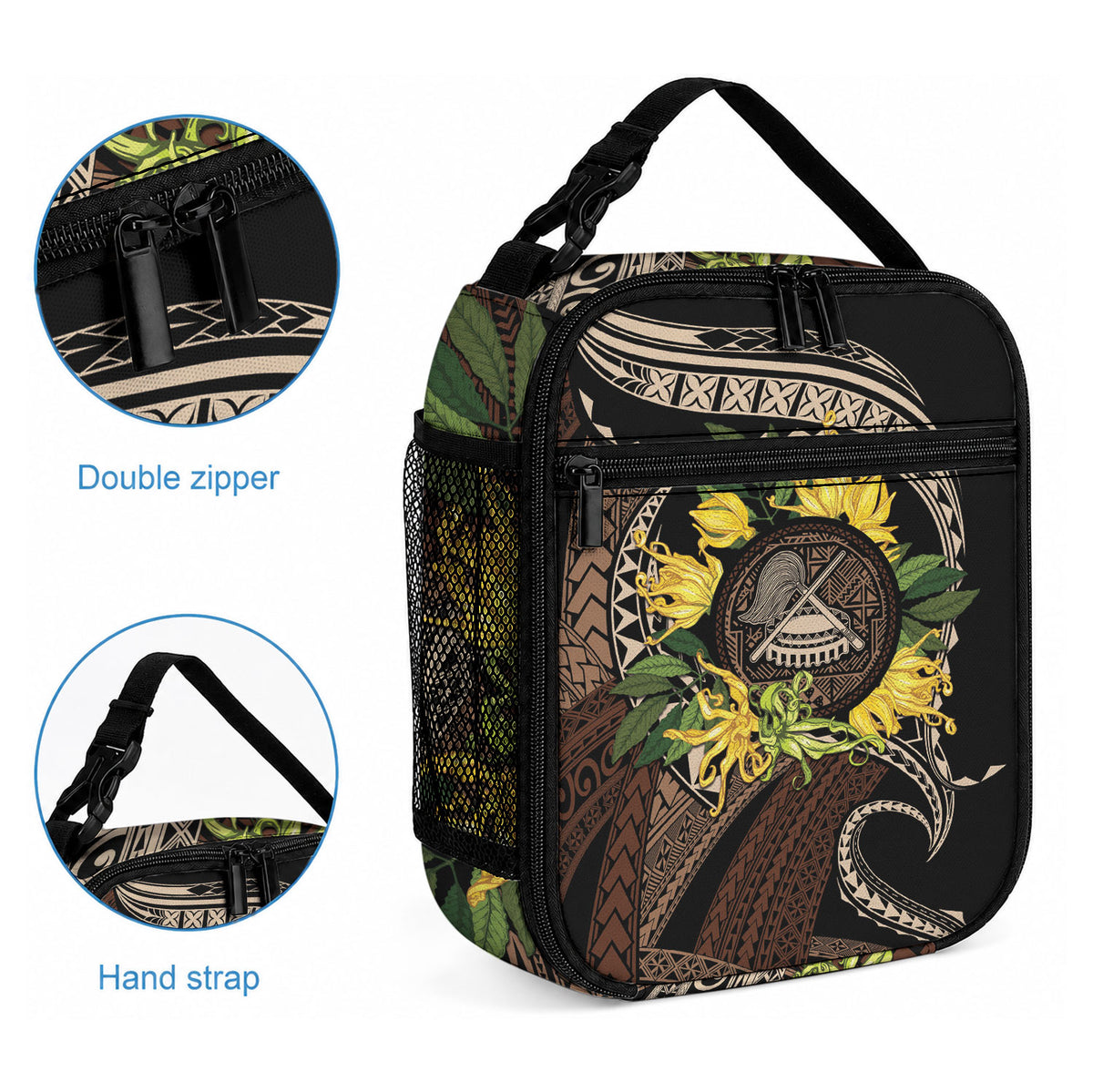 Samoa Moso'oi Flowers Tatau Lunch Bag Festive Tapa Brown LT7 - Polynesian Pride