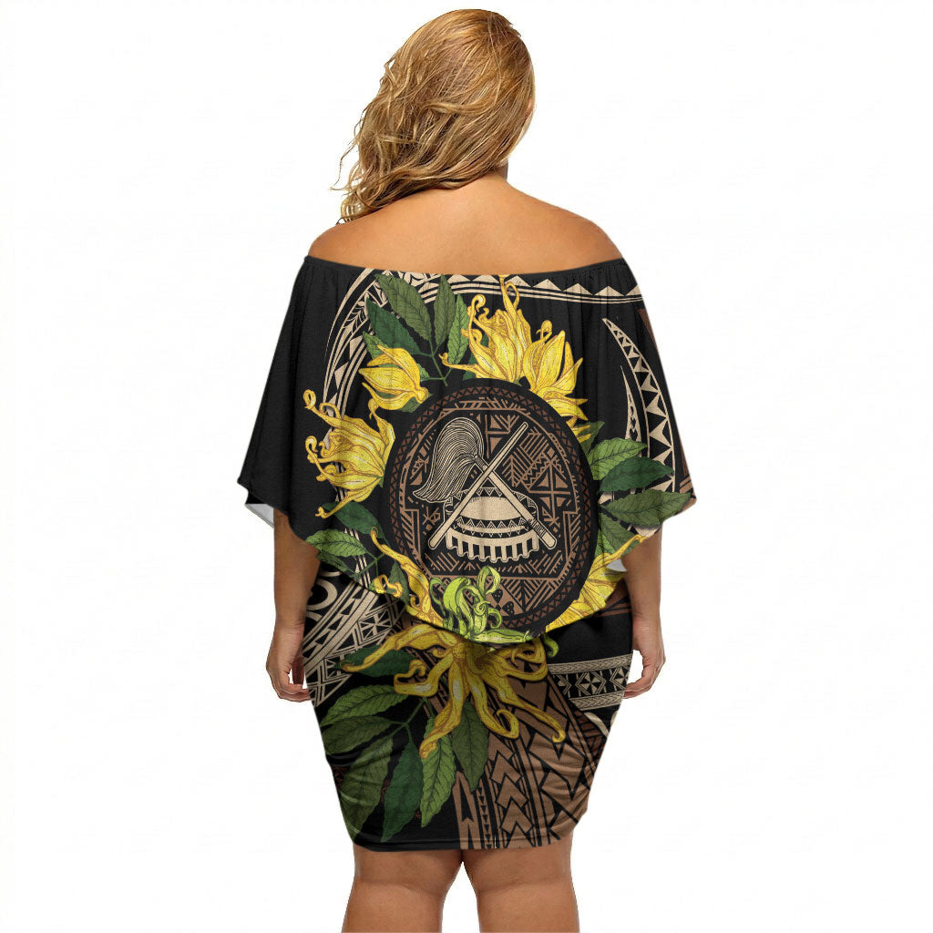 Samoa Moso'oi Flowers Tatau Off Shoulder Short Dress Festive Tapa Brown LT7 - Polynesian Pride