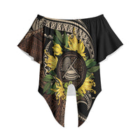 Samoa Moso'oi Flowers Tatau Off Shoulder Wrap Waist Top Festive Tapa Brown LT7 - Polynesian Pride