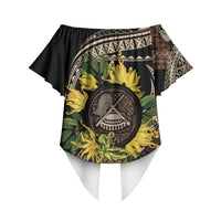 Samoa Moso'oi Flowers Tatau Off Shoulder Wrap Waist Top Festive Tapa Brown LT7 - Polynesian Pride