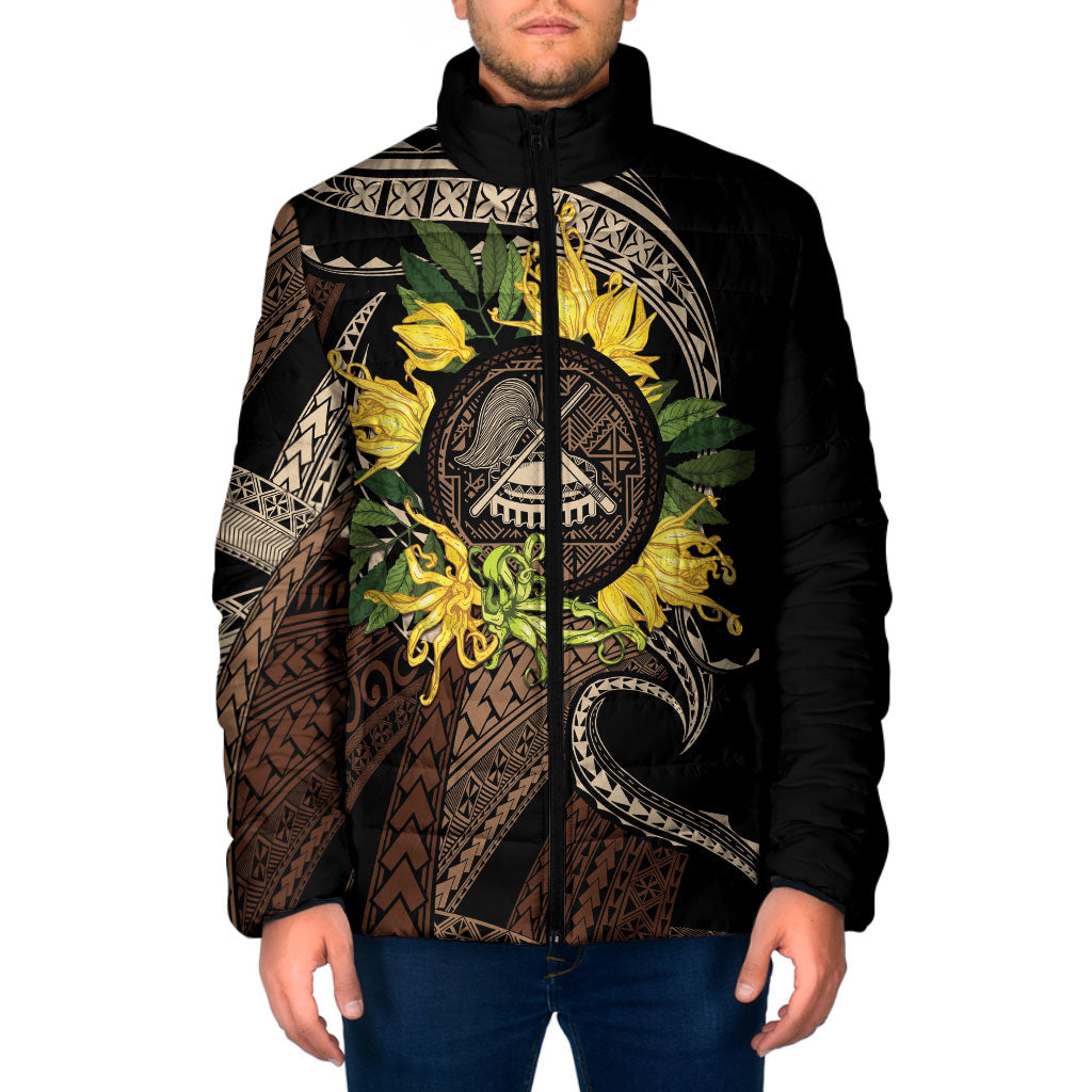 Samoa Moso'oi Flowers Tatau Padded Jacket Festive Tapa Brown LT7 Men Brown - Polynesian Pride