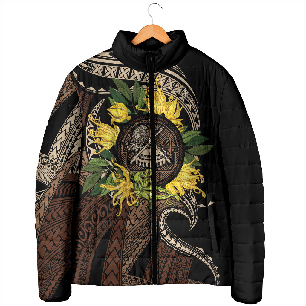 Samoa Moso'oi Flowers Tatau Padded Jacket Festive Tapa Brown LT7 - Polynesian Pride