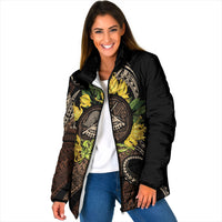 Samoa Moso'oi Flowers Tatau Padded Jacket Festive Tapa Brown LT7 Women Brown - Polynesian Pride