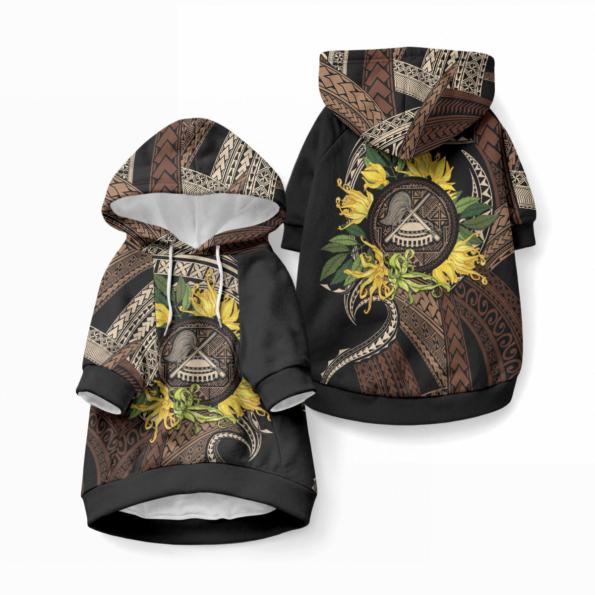 Samoa Moso'oi Flowers Tatau Pet Hoodie Festive Tapa Brown LT7 Pullover Brown - Polynesian Pride