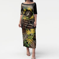 Samoa Moso'oi Flowers Tatau Puletasi Festive Tapa Brown LT7 Long Dress Brown - Polynesian Pride