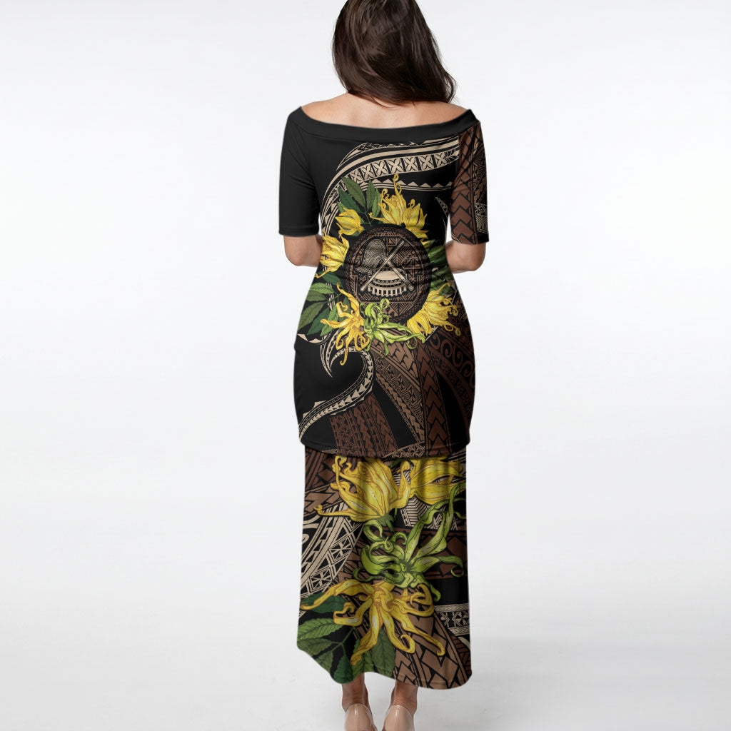 Samoa Moso'oi Flowers Tatau Puletasi Festive Tapa Brown LT7 - Polynesian Pride