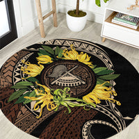 Samoa Moso'oi Flowers Tatau Round Carpet Festive Tapa Brown LT7 Brown - Polynesian Pride