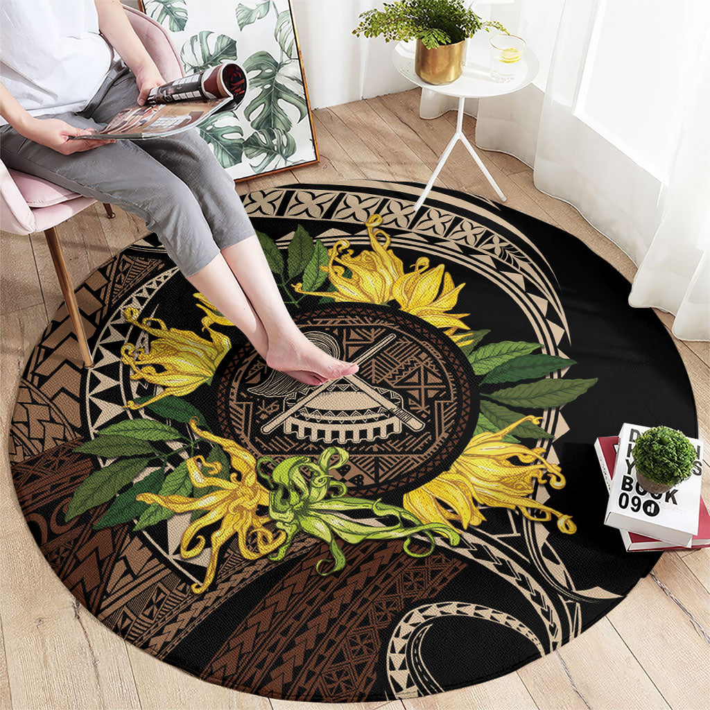 Samoa Moso'oi Flowers Tatau Round Carpet Festive Tapa Brown LT7 - Polynesian Pride