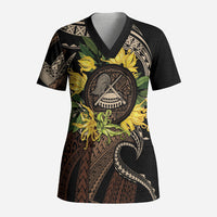 Samoa Moso'oi Flowers Tatau Scrub Top Festive Tapa Brown LT7 Adult Brown - Polynesian Pride