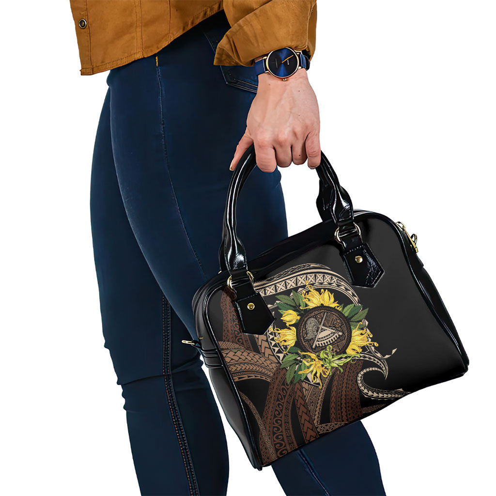 Samoa Moso'oi Flowers Tatau Shoulder Handbag Festive Tapa Brown LT7 - Polynesian Pride