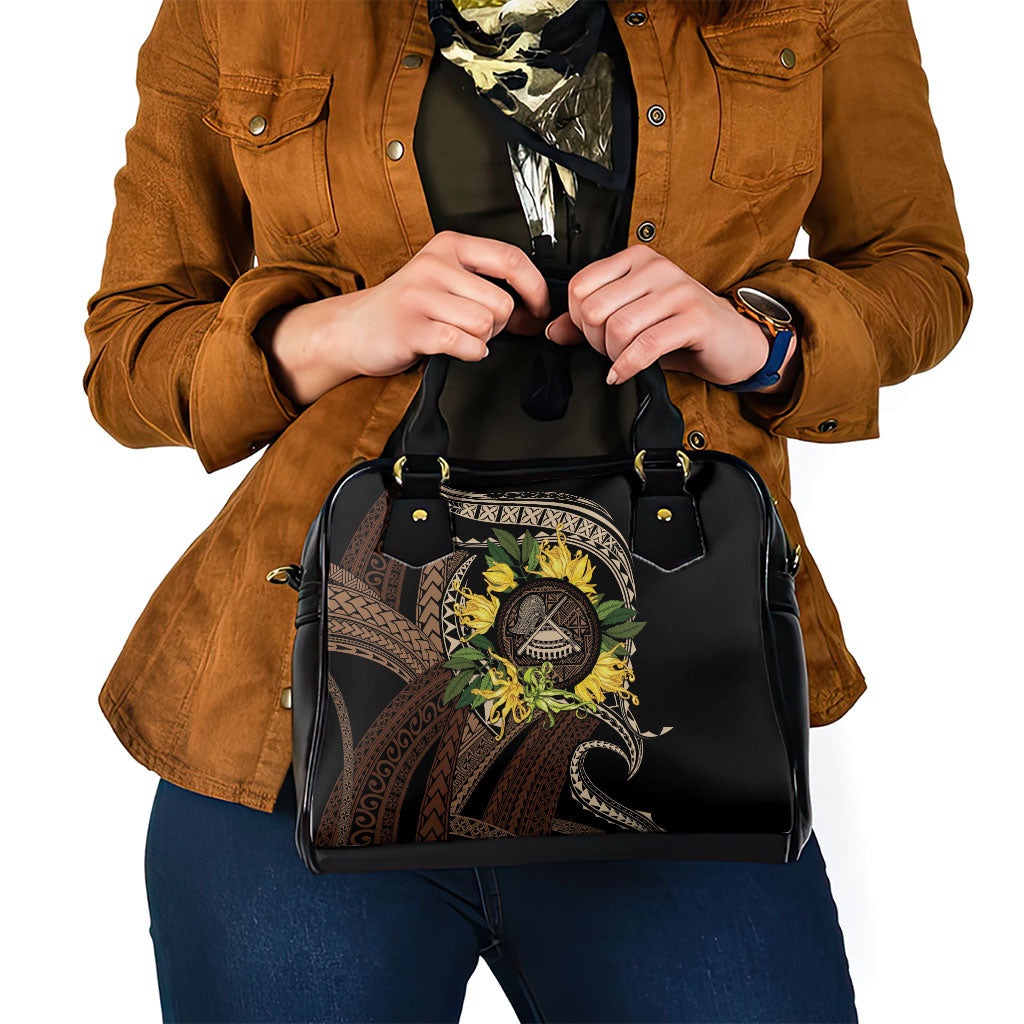 Samoa Moso'oi Flowers Tatau Shoulder Handbag Festive Tapa Brown LT7 - Polynesian Pride