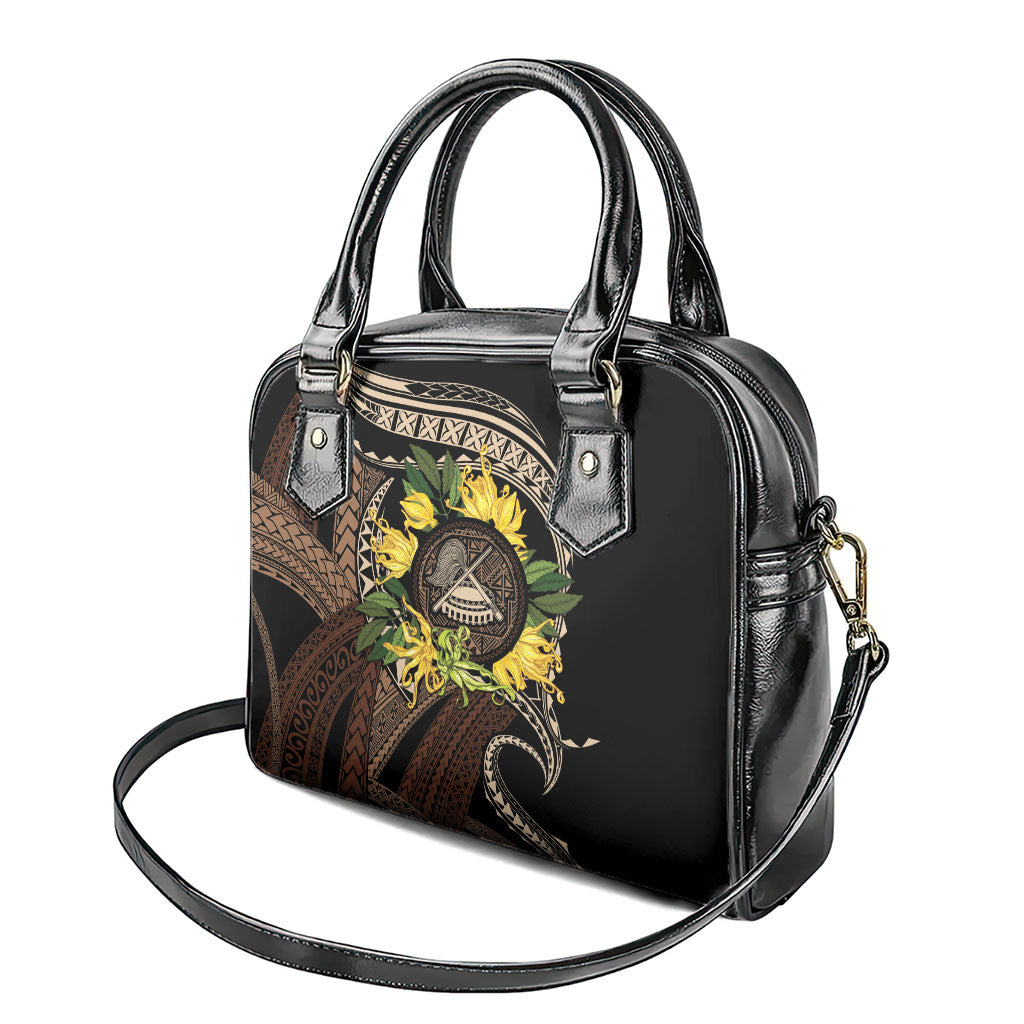 Samoa Moso'oi Flowers Tatau Shoulder Handbag Festive Tapa Brown LT7 - Polynesian Pride