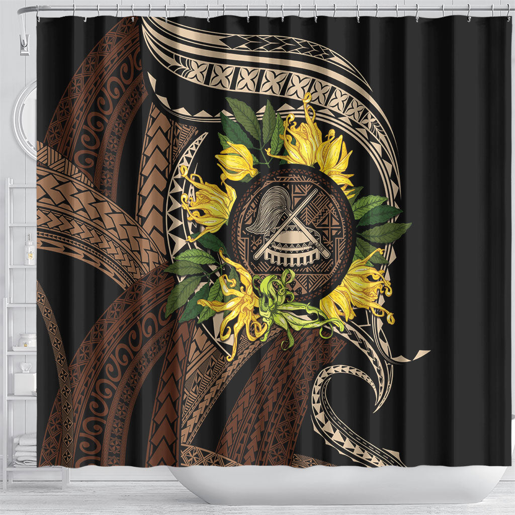 Samoa Moso'oi Flowers Tatau Shower Curtain Festive Tapa Brown LT7 - Polynesian Pride