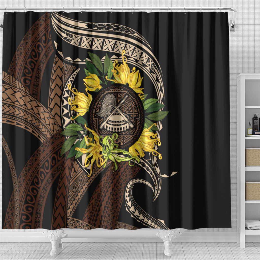 Samoa Moso'oi Flowers Tatau Shower Curtain Festive Tapa Brown LT7 - Polynesian Pride