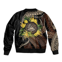 Samoa Moso'oi Flowers Tatau Sleeve Zip Bomber Jacket Festive Tapa Brown LT7 - Polynesian Pride