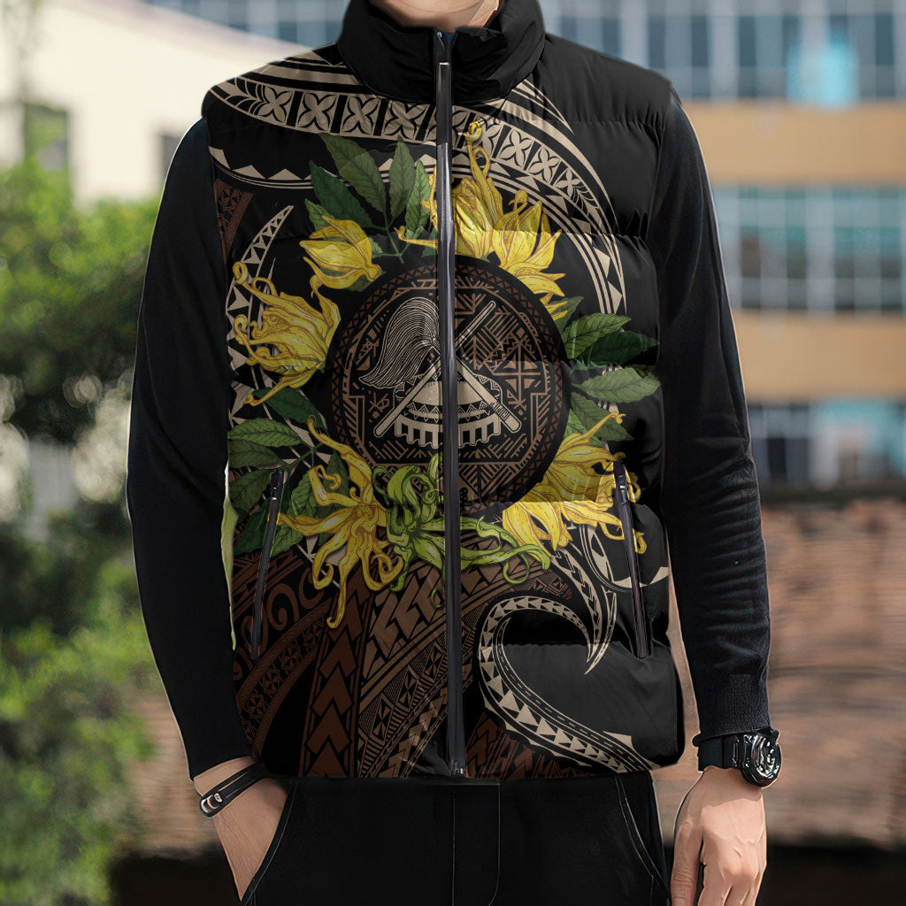 Samoa Moso'oi Flowers Tatau Sleeveless Puffer Jacket Festive Tapa Brown LT7 - Polynesian Pride
