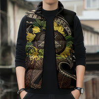 Samoa Moso'oi Flowers Tatau Sleeveless Puffer Jacket Festive Tapa Brown LT7 - Polynesian Pride
