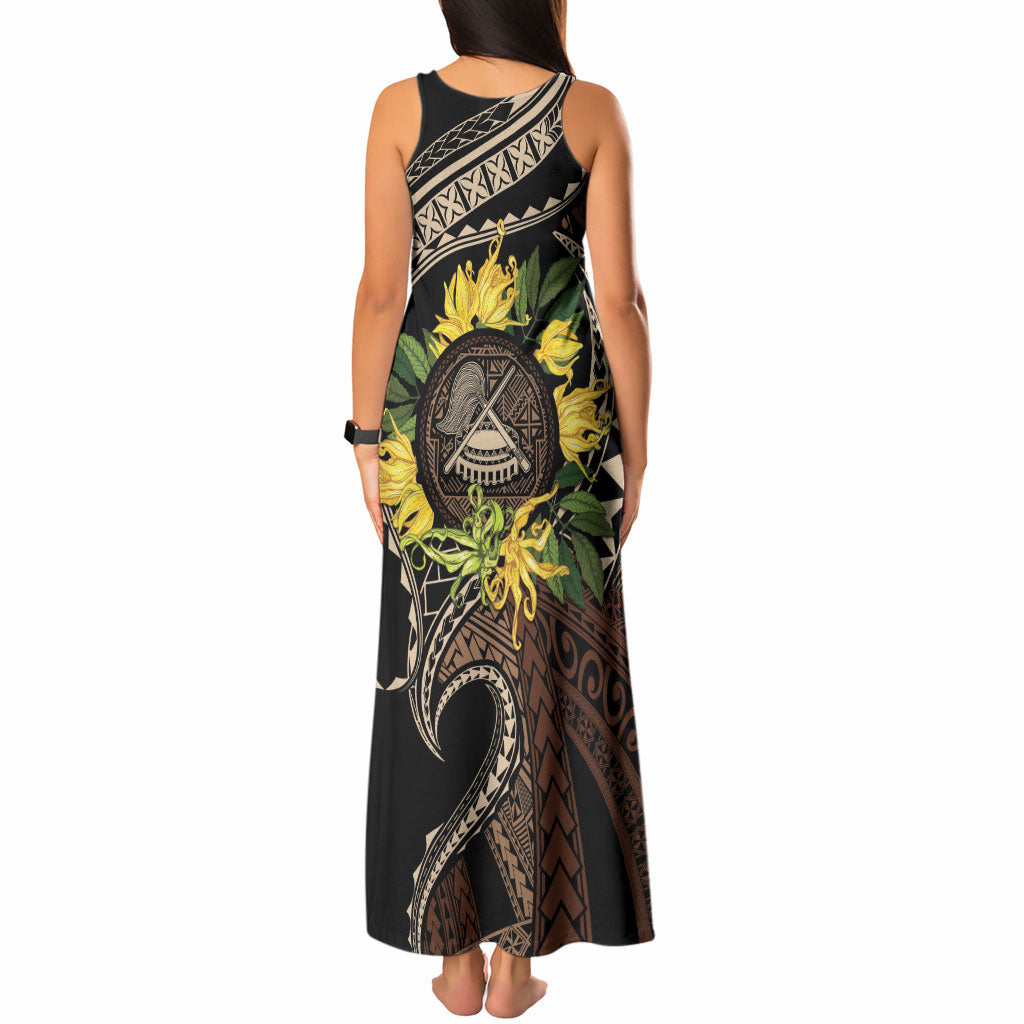 Samoa Moso'oi Flowers Tatau Tank Maxi Dress Festive Tapa Brown LT7 - Polynesian Pride